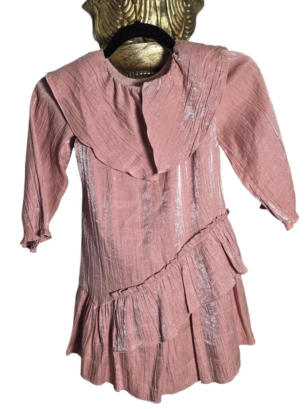 ZARA Girls Metallic Shimmer Ruffle Party Dress Dusty Pink Size 6